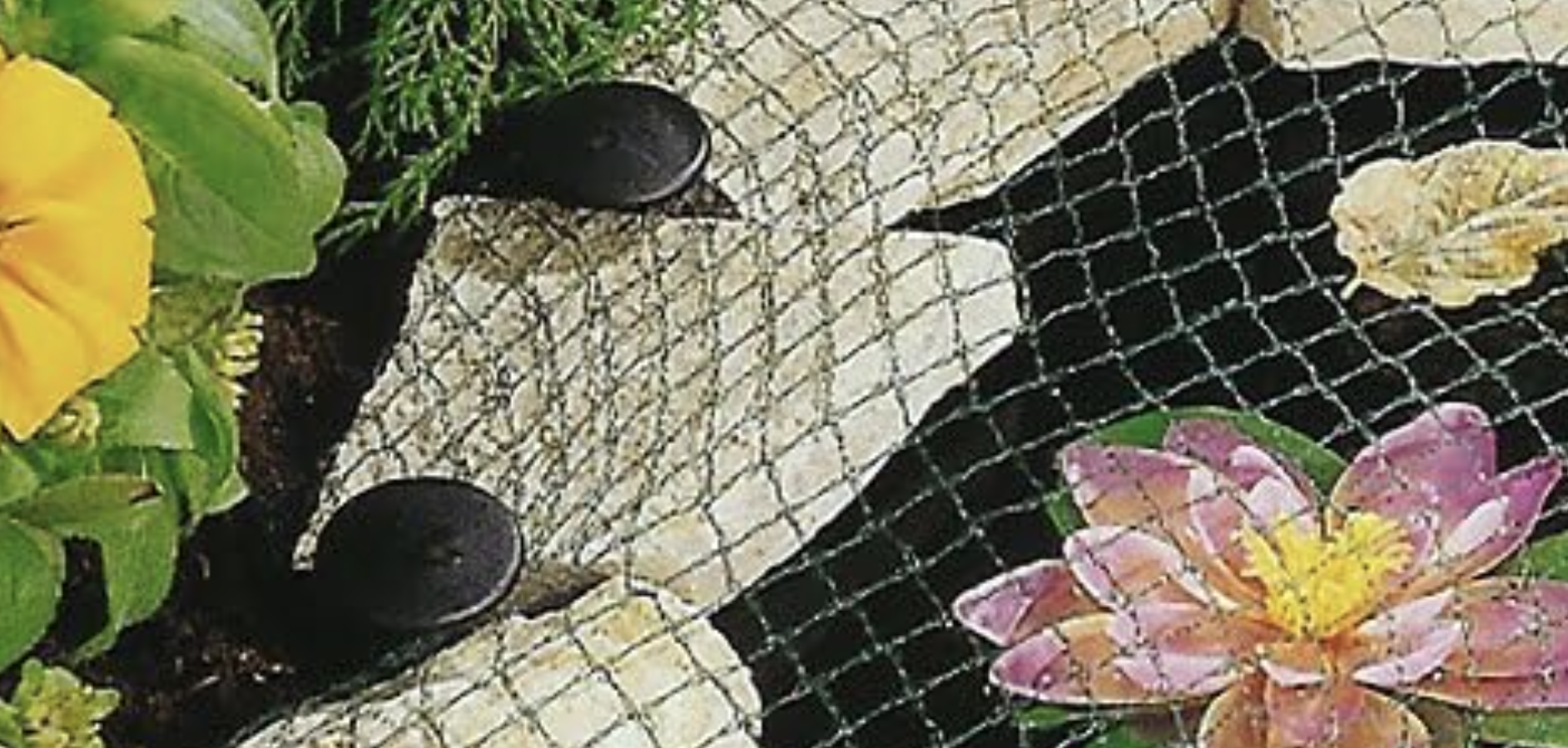 Photo of pond netting stretched over a garden pond