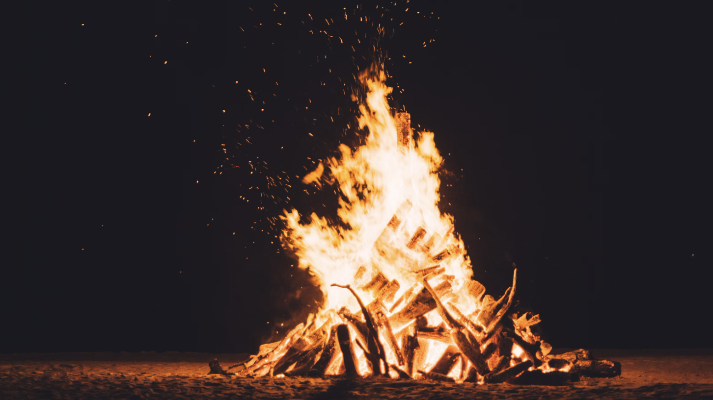 Photo of a Bonfire with large golden flames