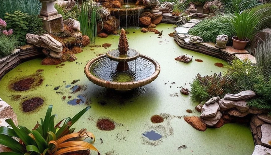 Image of a pond covered with greeen algae