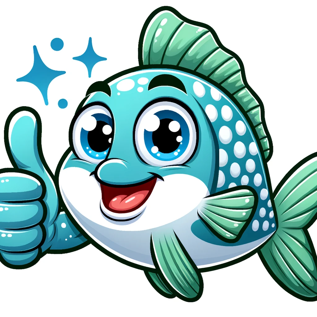 cartoon of a fish giving a thumbs up