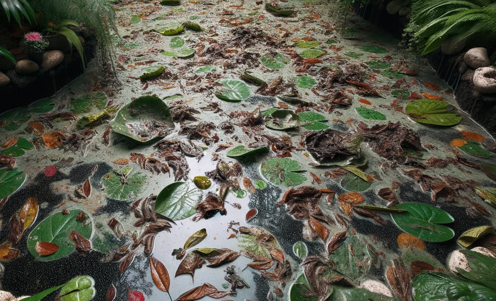 image of a garden pond with no pump filtration