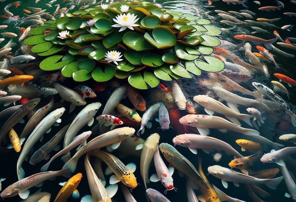garden pond with too many fish