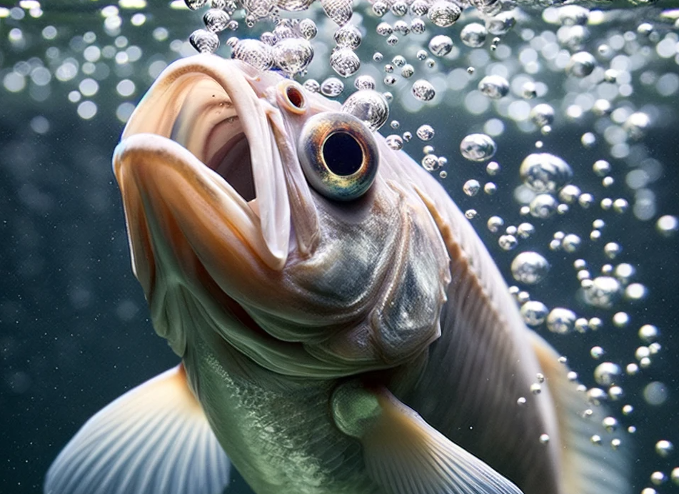 Fish surrounded by air bubbles