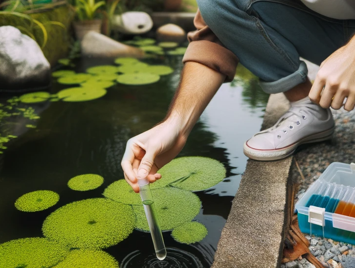 performing a test on your pond water with a water testing kit