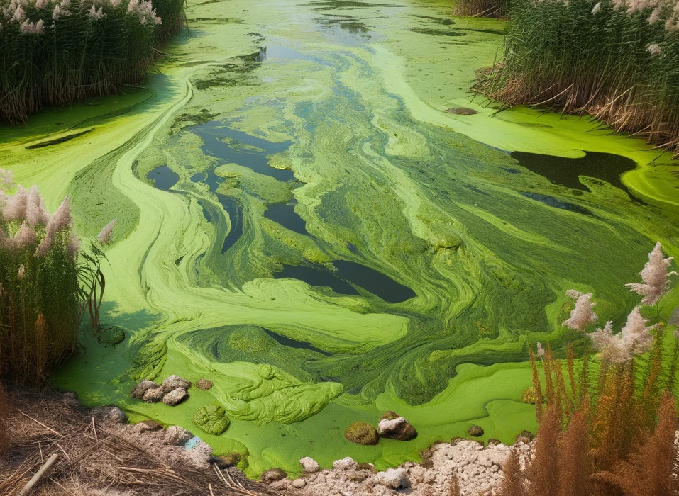 Photo of an Algae Bloom occuring in a natural pond